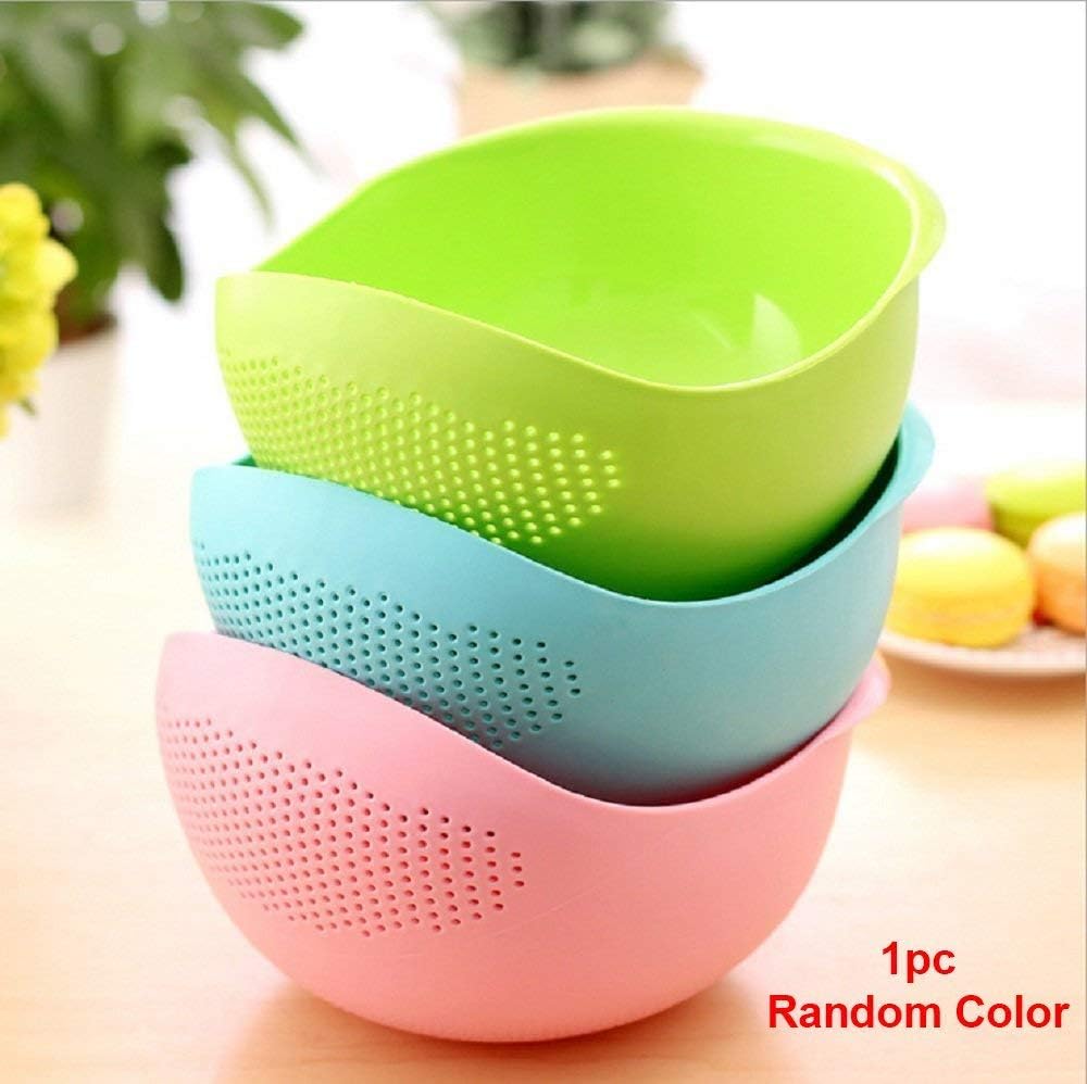 Livsmart Multi-Function with Integrated Fruits, Vegetable, Noodles, Pasta Washing Bowl and Strainer for Storing and Straining Premium, 10 Inch, Multicolour Colander Mixing Bowl Washing Rice, Vegetable and Fruits Drainer Bowl-Size: 21x17x8.5cm