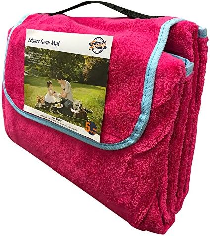 Picnic Lawn Blanket, Waterproof, Durable Handy Beach Picnic Lawn Mat with Strap for Camping Hiking Traveling Indoor &amp; Outdoor Activities (Pink)
