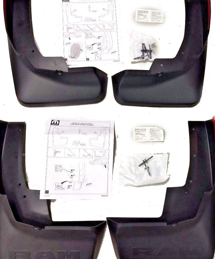 2019 Dоdgе Ram 1500 Frоnt & Rеar Black Mоldеd Splash Guard Mud Flaps OEM 82215488AB 82215489AB