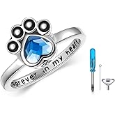 925 Sterling Silver Paw Print Urn Ring Holds Cat Dog Ashes, Forever in My Heart Pet Memorial Keepsake Cremation Jewelry Ring for Ashes for Women