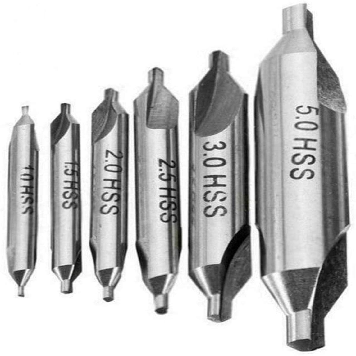 6 Pieces Center Drill Bit Set 1.0mm 1.5mm 2mm 2.5mm 3mm 5mm High Speed Steel 60 Degree Angle Lathe Mill Combined Centre Drill Bits Kit Countersink Tools For Metalworking