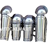 Medieval Armor Set - 18 Gauge Steel Bracers with Greaves for LARP and Reenactment - Authentic Handmade Arm Guard with Leg Armor Adjustable Leather Straps for Collectors
