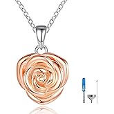 ACJFA Sterling Silver Rose Flower Cremation Urn Pendant Necklace Keepsake Ashes Memorial Jewelry for Women