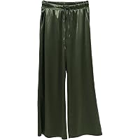 C.O.Z.Y Satin Pants for Women High Waist Wide Leg Dress Casual Silk Disco Pants with Pockets White XL at Women's Clothing store