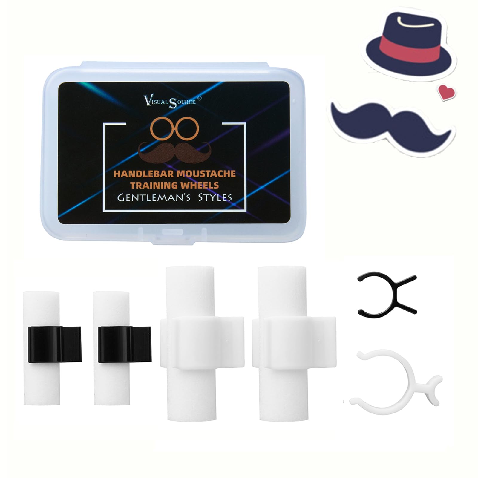2 Pair Handlebar Moustache Training Wheels,Gentleman's Styles Mustache Stylist, Mustache Curler Shaping Tools for Father Boy Husband Boyfriend, 2 Sizes Big & Small (Black+White)