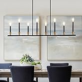 Knwjmv Linear Chandelier 46'' Black and Gold Dining Room Light Fixtures 8-Light Candle Chandeliers Modern Linear Pendant Ligh