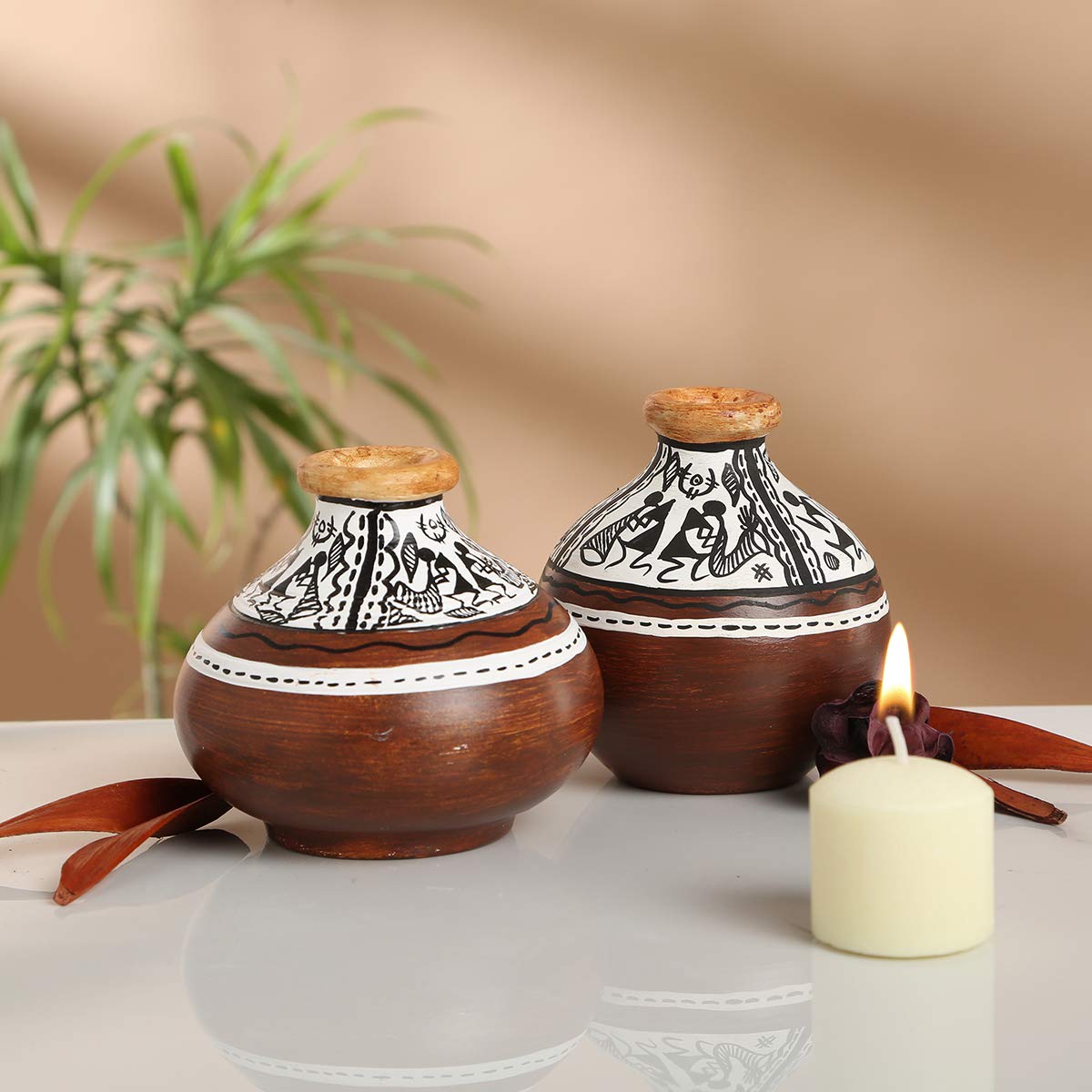 Buy Craftbell Tribal Melodies Warli Terracotta Pots In Natural