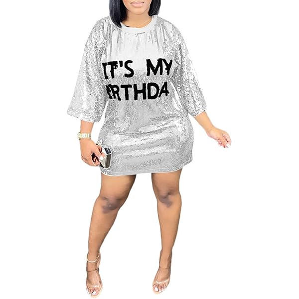 Amazon.com: Yameay Its My Birthday Dress for Women Sequin Shirt Dress Plus  Size Party Dresses Sexy Birthday Outfits 3/4 Sleeve Dresses Whtie S White :  Clothing, Shoes & Jewelry