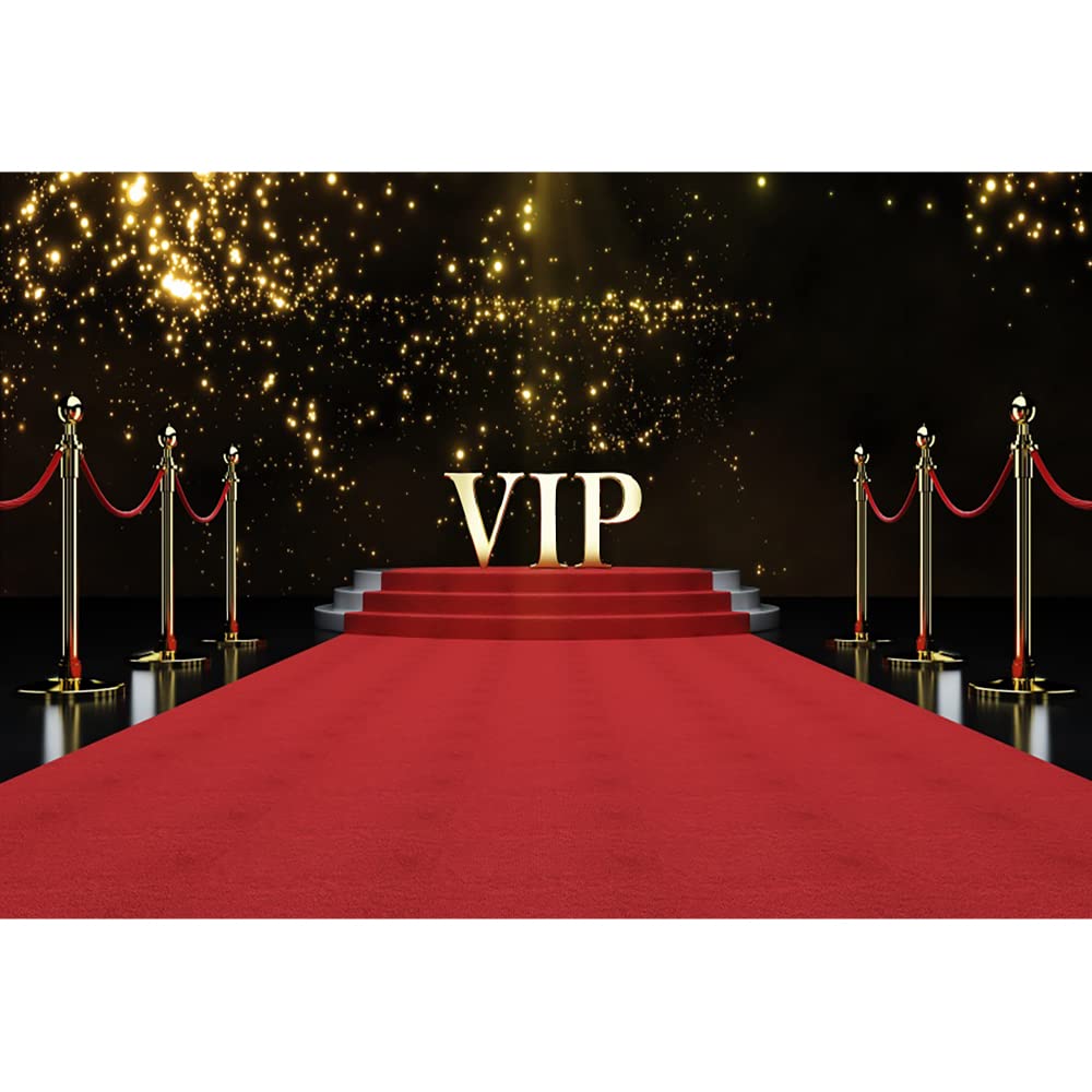 Aoihrraan 3,5x2,5m Vip Backdrop Red Carpet Road Glitter Golden Spot Photography Background Vip Guest Visitor Celebrity Walk T-Stage Party Hollywood Casino Banner Man Woman Portrait Photo Studio Props