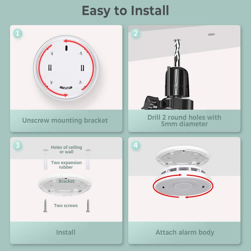 MOSUO Smoke Detector, 10-Year Lithium Battery Fire Alarm with Photoelectric Sensor, Easy to Install with Test Button, Compliant with UL 217 Standard (Not Hardwired) - - 