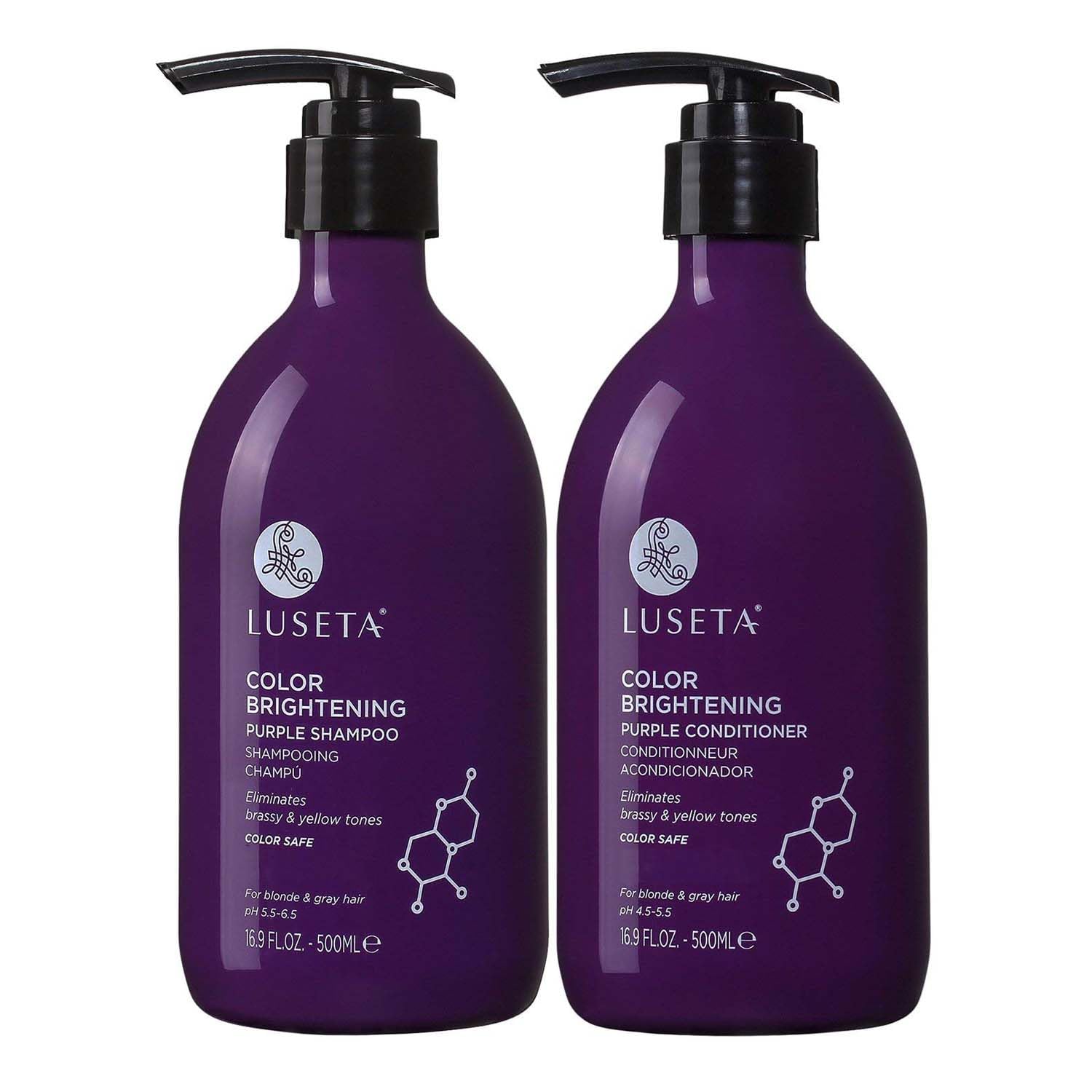 LUSETA Purple Shampoo and Conditioner Set for Blonde, Gray, Ash, Silver Hair, Brass off Infused with Cocos Nucifera Oil for Curly, Damaged, Coloured Hair Hair, Sulfate & Paraben Free, 2 x 500ml