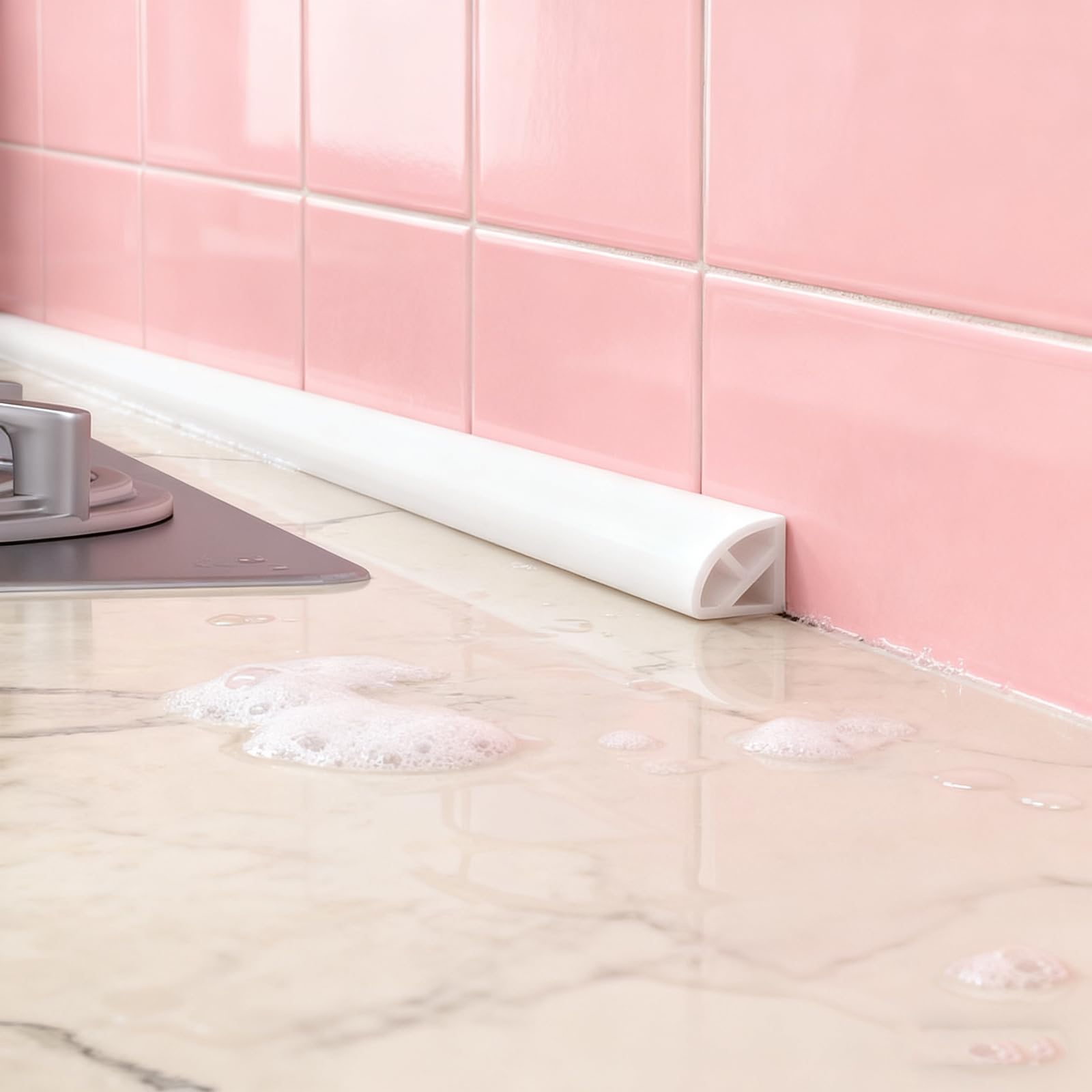 Photo 1 of 3/4 Inch Flexible Quarter Round Molding, Peel and Stick Rubber Floor Trim, Quarter Round Trim with 3m Tape, Self-Adhesive Bathtub Trim Molding(Hollow, 480Inch)