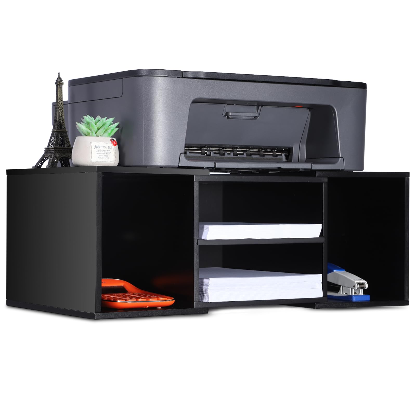 Photo 1 of EMERIT Large Printer Stand, Adjustable Printer Table with Storage, 2-Tier Printer Riser Desktop Paper Organizer Shelf for Home Office,23'' x12.3'' x 8.7'' (Black)