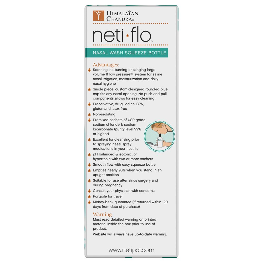 Himalayan Neti Flo Nasal Wash Bottle with 30 Sachets, 10 Ounce