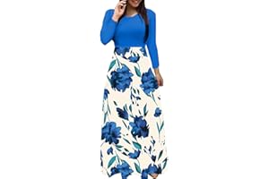 GENERIC Women's Plus Size Dress 2024 Fashion Spring Long Sleeve Maxi Dress Elegant Floral Print Casual Dress Pleated Cocktail Dress