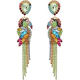 Parrot Earrings for Women, Cute Bird Parrot Tassel Earrings for Womens, Beaded Parrot Dangle Earrings Hypoallergenic, Tropical Parrot Animal Bohemian Drop Earrings, Sterling Silver, No Gemstone