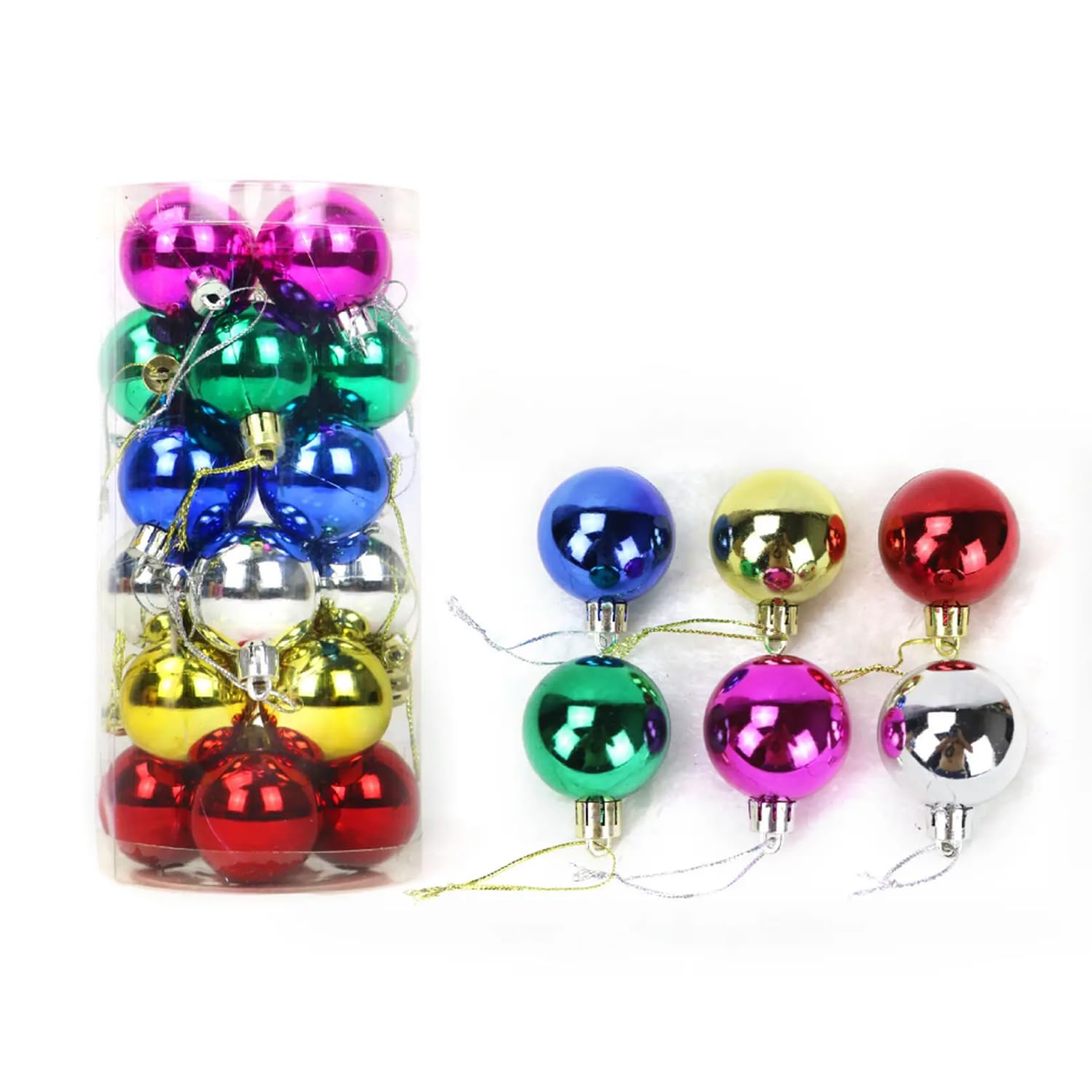 Pack of 50 Christmas Balls with Lanyard, 2 cm Ornaments for Christams Trees, Mixed Colour Ornaments Ball for Holiday and Party Decoration