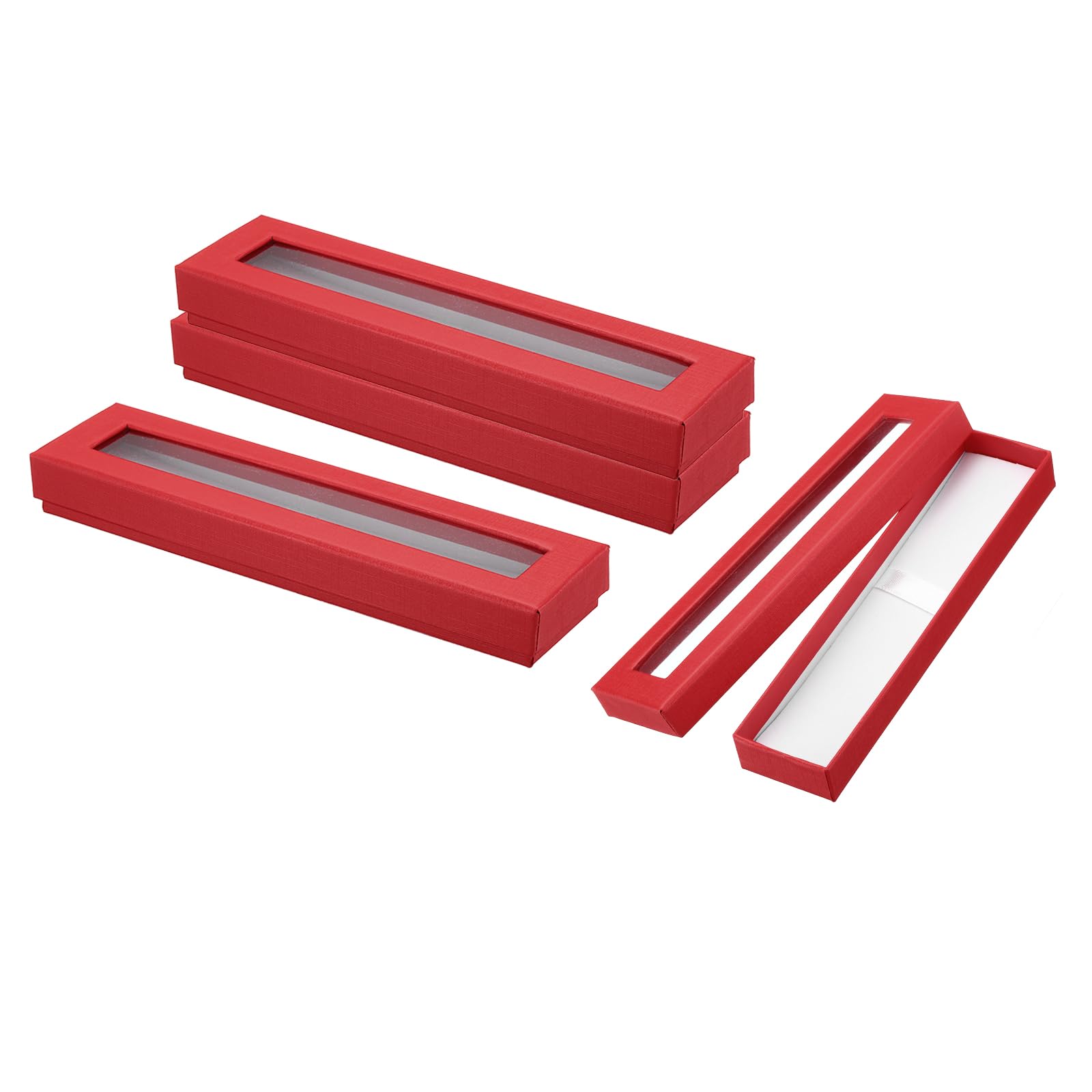 PATIKIL Pen Gift Box, 4 Pack Empty Pen Case Cardboard Case with Clear Window Pen Presentation Display Box for Pencil Ballpoint Jewelry Business Office, Red