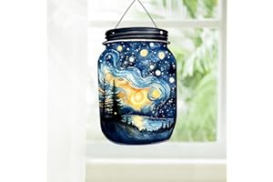 ZZHAOYI Bottle Shape Stained Window Hanging, 5.9''x4.1'' Acrylic Window Decor Blue Starry Sky Double Side Stained Panel Home, Window Show Decor Gift for Women (Starry Sky A)