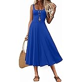 LUXVEER Women's Sleeveless Summer Dress Scoop Neck Casual Loose Flowy Midi Sundresses Tank Fit & Flare Beach Vacation Dress