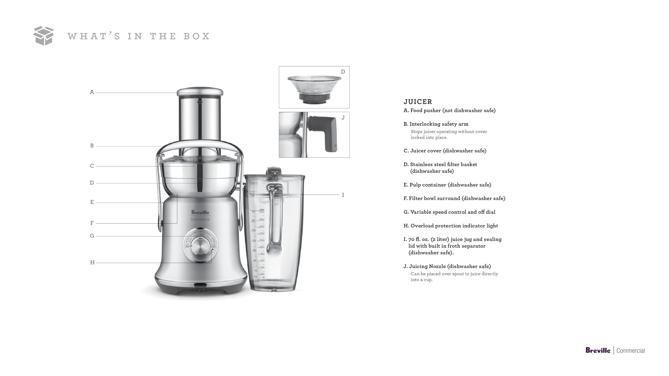 Breville Commercial CJE830BSS1BNA1 Juice Fountain XL Pro Centrifugal Juicer Machine, 70 oz Jug, Brushed Stainless Steel