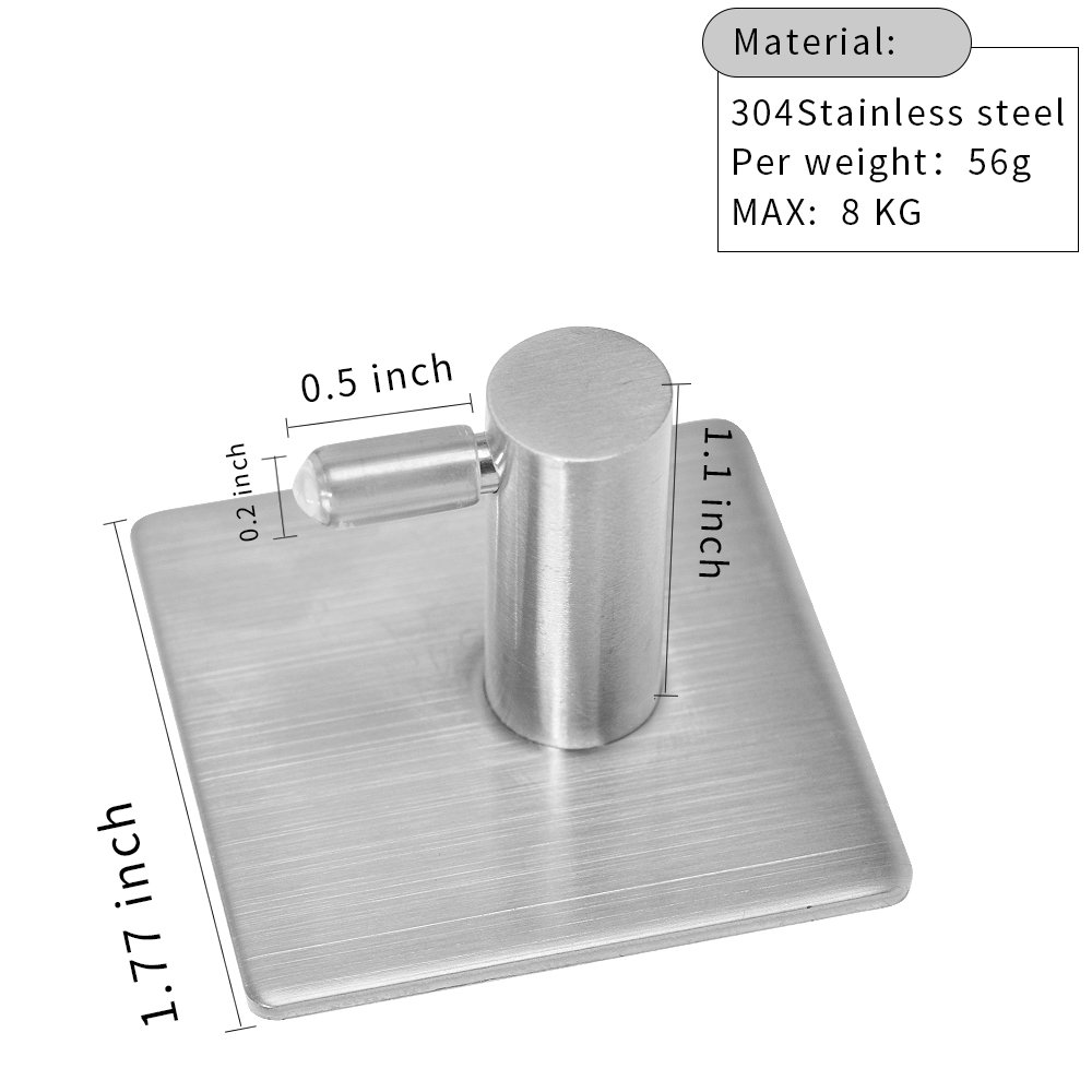 4 Pack Self Adhesive Hooks, HYCKee 18/8 Stainless Steel Towel Hook Wall Mount for Kitchen Bathrooms Lavatory Closets, No Drill Glue Needed, Water and Rust Proof (Pack of 4)