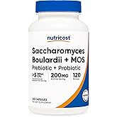 Nutricost Saccharomyces Boulardii + MOS Capsules (>5 Billion CFU) 120 Capsules - Prebiotic + Probiotic, 200mg of MOS Per Serving