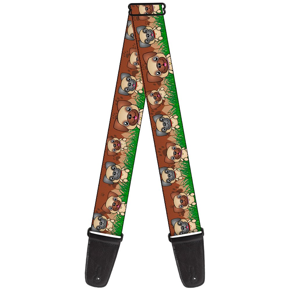 Buckle-Down GS-W34290 Guitar Strap - Pug Puppies/Paw Prints Browns/Greens - 2" Wide - 29-54" Length