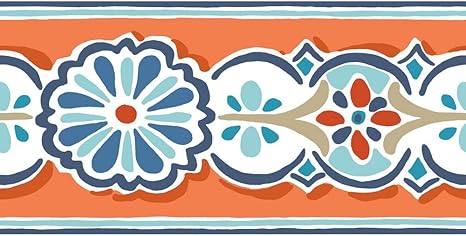 Amazon York Wallcoverings Bp45bd Borderポートフォリオii伝承borderリムーバブル壁紙 オレンジ ブルー トリムボーダー
