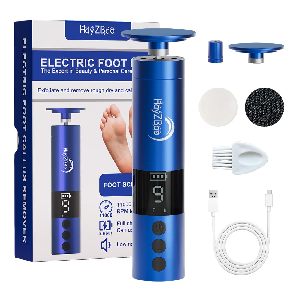 Photo 1 of HayZBao 11000 RPM Rechargeable Electric Foot Callus Remover with 2Glass Sander Discs - Cordless Foot Scrubber,Professional Pedicure Tool for Dead Skin and Calluses,Electric Foot File - Blue
