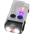 BORUIT V20 Small Powerful Flashlight Super Bright with Red Blue Warm Light, 180° Head Swivels 110dB Buzzer - Mini Keychain Pocket Rechargeable LED Flashlights USB EDC Clip Flash Light