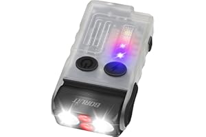 BORUIT V20 Small Powerful Flashlight 1000LM with Red Blue Warm Light, 180° Head Swivels 110dB Buzzer - Mini Keychain Pocket Rechargeable LED Flashlights USB EDC Clip Flash Light