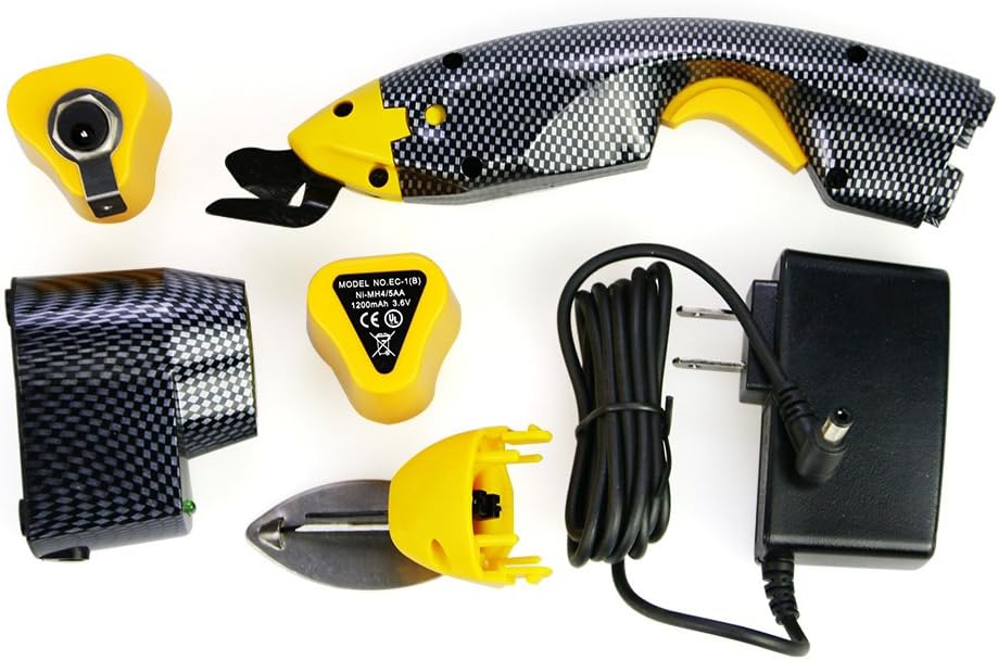 Lockwish Power Electric Scissors Cutting Cordless ，2Blades Electric Fabric Scissors Box，Battery Cutter Electric Scissors Yellow