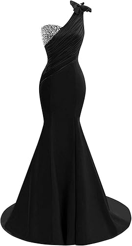 black satin fishtail dress