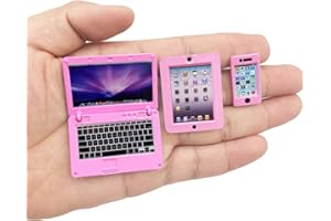 VAWUZ 3 Pack Dollhouse Mini Laptop Tablet and Smart Phone Scene Computer Simulation Accessories for Doll 1/6 1/12 Miniatures Silver