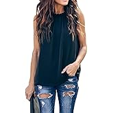 Allimy Women Summer Ruffle Trim Neckline Tank Tops Double Lined Chiffon Blouses