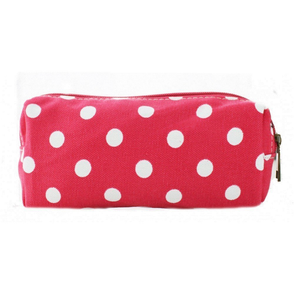 The Olive House® Womens Polka Dot Canvas Pencil Case Pink