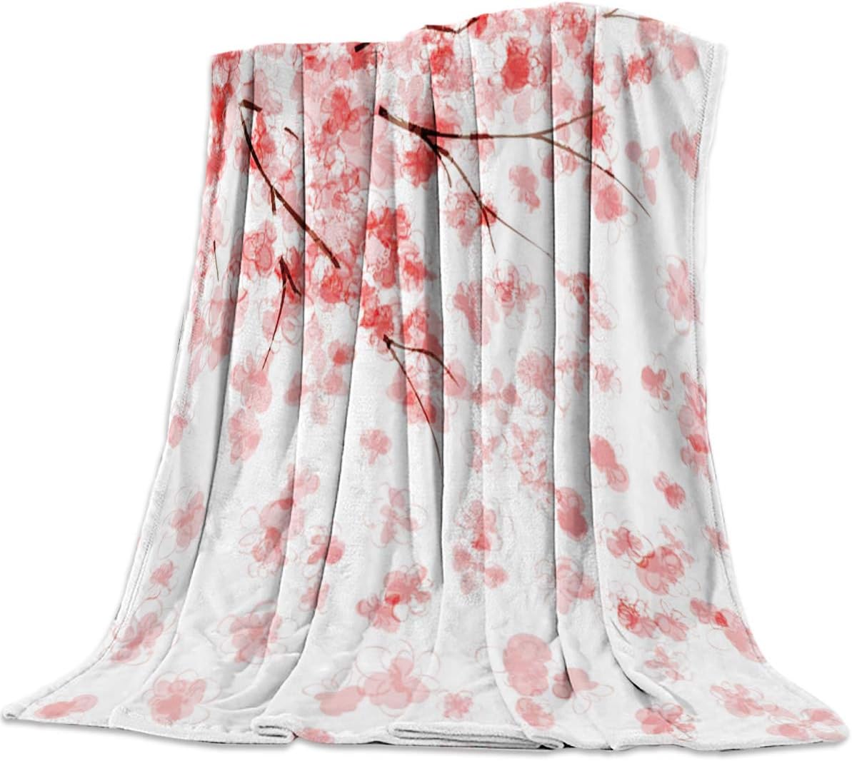 SinginginSingingin Ultra Soft Flannel Fleece Bed Blanket Cherry Blossom Throw Blanket All Season Warm Fuzzy Light Weight Cozy Plush Blankets for Living Room/Bedroom 40x50in