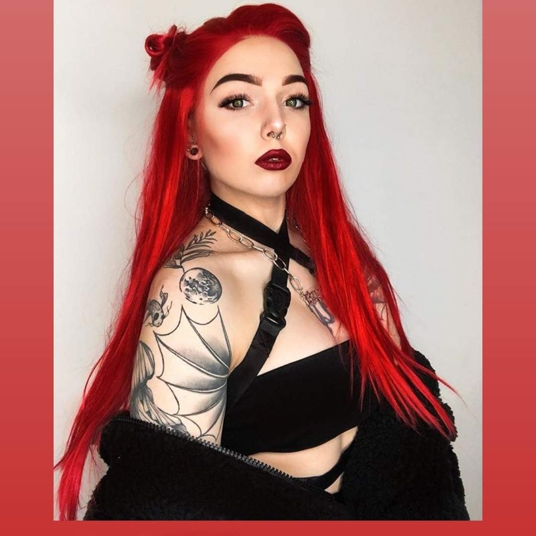 26inches Red Synthetic Lace Front Wigs for Women Long Straight Lace Wigs Heat Resistant Fiber Hair (Red)