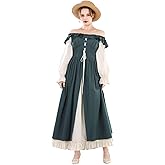 Nuoqi Renaissance Dress Women Off Shoulder Medieval Dress Long Chemise Peasant Costume