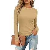 IWOLLENCE Womens Ribbed Long Sleeve Crewneck Casual Slim Basic Shirts Fitted Knit Tops