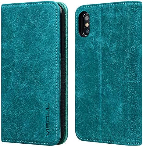 VISOULUK Case iPhone XS Max Leather Case Stand Cover, Flip Wallet Detachable Slim Leather Case with Card Slots ID Holder Magnetic Closure and Kickstand Feature for iPhone XS Max Gift Box (Mint Blue)