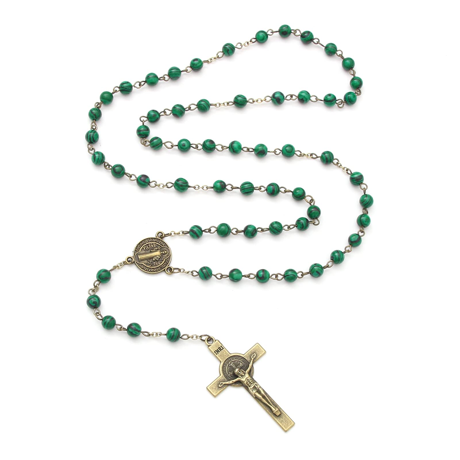 KOMI Rosary Beads Catholic for Women Gemstone Rosary Beads Necklace with Crucifix Cross Crystal Pearl Rosary Rosarios Catolicos Catholic Gifts