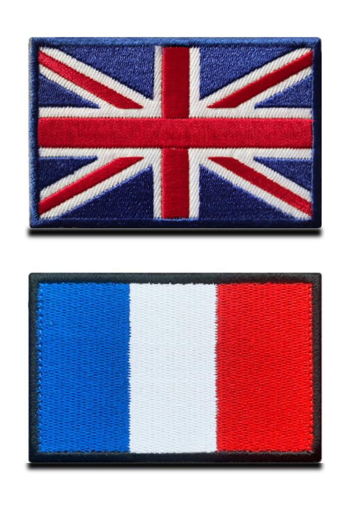 Zcketo 2 Pieces Great British Union United Kingdom UK Patch and France French Flag Hook and Loop Embroidered National Emblem Patch for Clothes Backpack Caps Travel Tactical — image 1