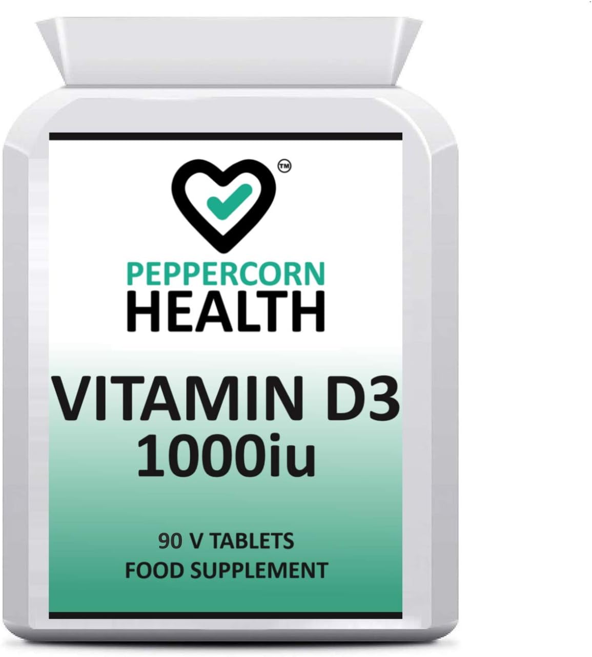 Vitamin D3 1000iu, 90 Tablets, Peppercorn Health, to Support Bones, Teeth and Immune System.