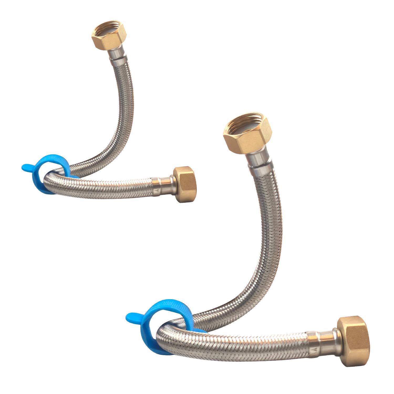 Pack of 2 Flexible Pipe Stainless Steel Braided Hose for Toilet/Taps 1/2" x 1/2" BSP 30cm Long