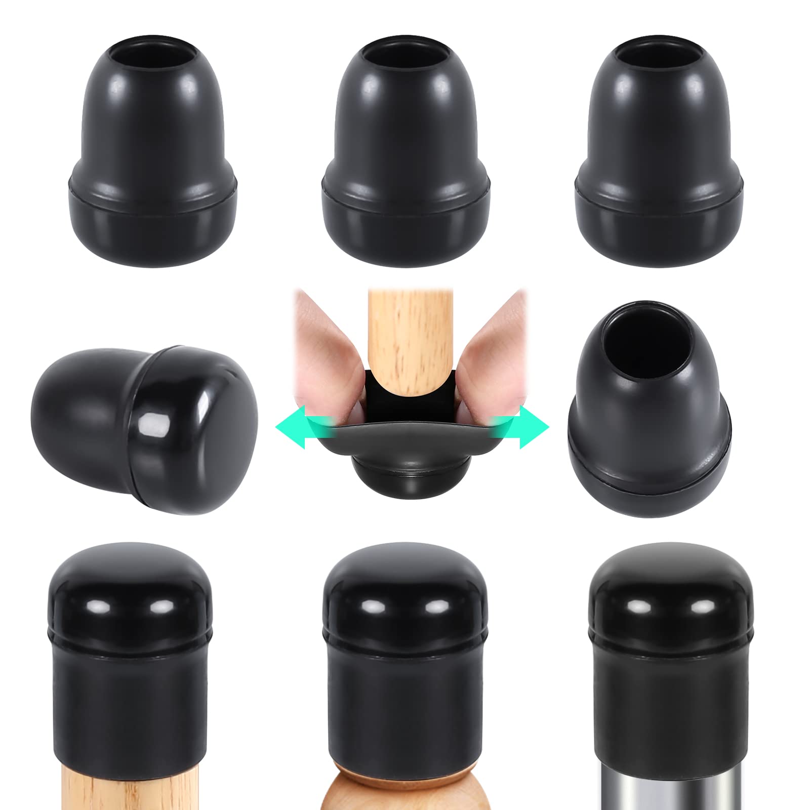 RCHYFEED 24 PCS Chair Leg Caps Sliders for Carpet, 0.55-0.78" Chair Leg Floor Protectors Sliders for Carpet, Silicone Furniture Leg Caps Cups Gliders, Smoothly Slide No Scratches Black Round