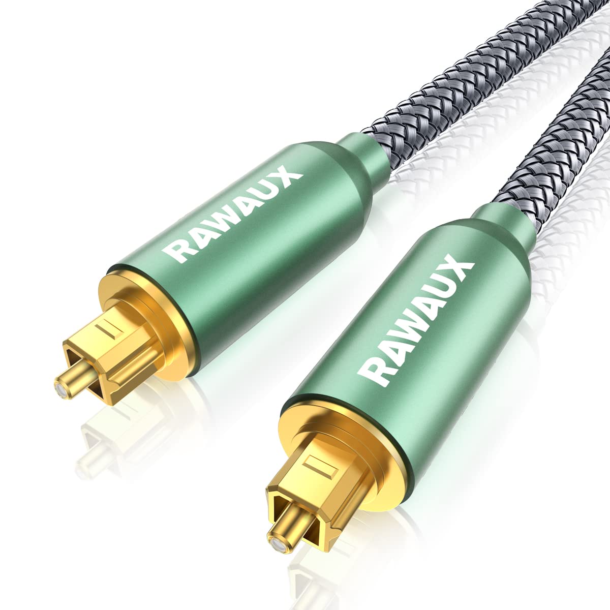 RAWAUX Premium Optical Cable 1M, 24K Gold-Plated Digital Optical Audio Cable Nylon Braided Toslink Fibre Optic Lead, for Soundbar, TV, Home Theater, Xbox, DVD Player (Green)
