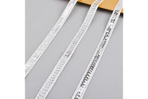 URROMA 10 Yards Silver Sequin Ribbon, Metallic Sequin Trim Paillette Ribbon Trim for Dress Decoration Headband Embellishment Sewing Arts Crafts