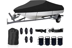 CHEYIBAO Che Yi Bao Trailerable V-Hull Boat Cover Waterproof,Heavy Duty UV Resistant Marine Grade Polyester 420D Fits 17-19FT V-Hull TRI-Hull Runabout Boat.